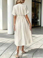 ✨⏰Women'S V-Neck Loose-Fitting Comfortable Long Solid Color Short-Sleeved Dress