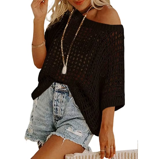 📦📦Short Sleeve Crochet Sweater Lightweight Summer Tops Loose Hollow Out Crewneck Pullover