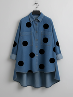 ✨✨Buy 2 Pcs Free Shipping - Elegant Artistic Polka Dot Print Stand-collar Denim Top
