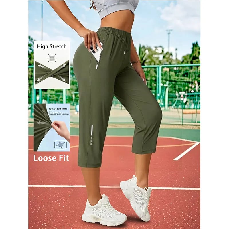 📦📦Women’s Capri Pants – Loose Fit, Summer Drawstring Waist, Zipper Pockets, Breathable High-Stretch Fabric, Suitable for Everyday Wear