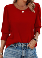✨⏰LAST DAY SAVE 49% ⏰ Women Dressy Casual 3/4 Length Sleeve Blouses with Smocked Cuffs