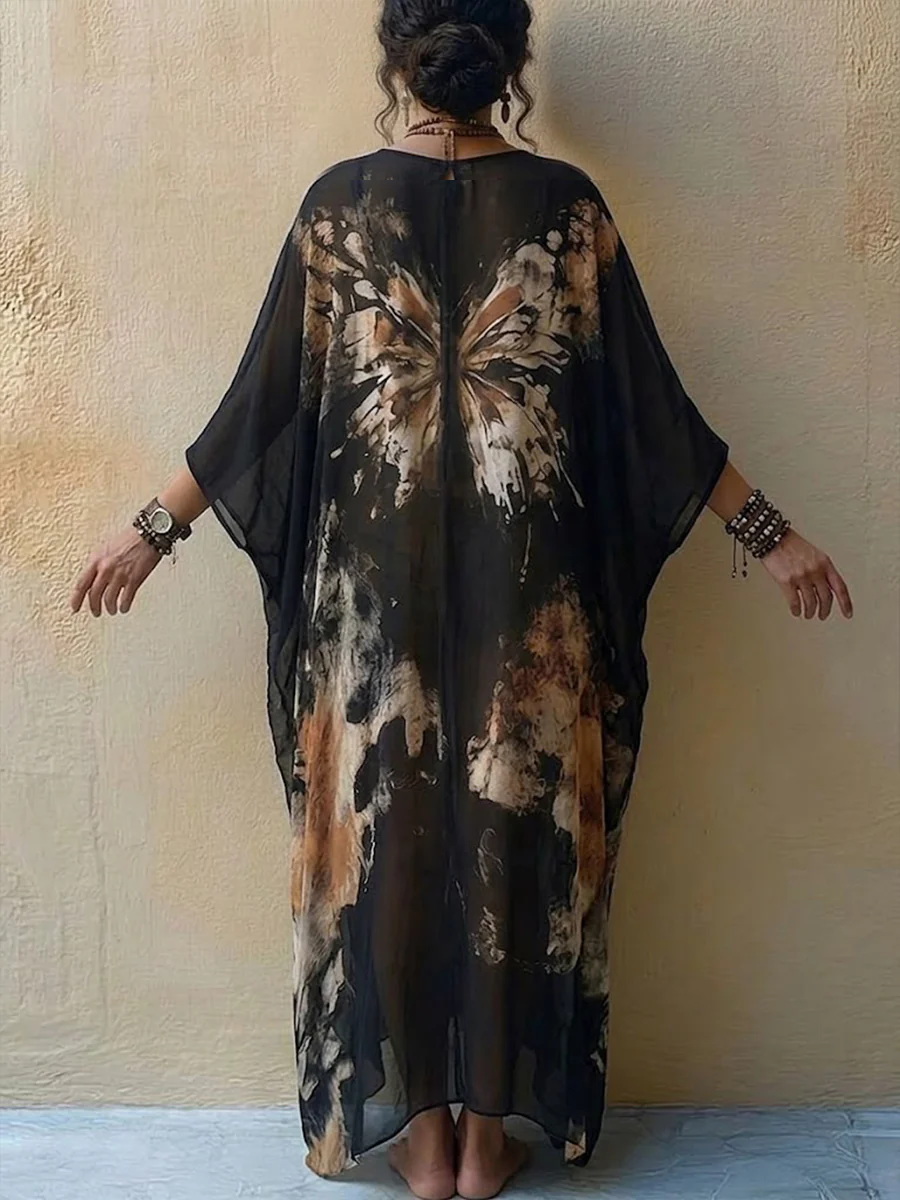 💝💝Bohemian Butterfly-print Flowy Maxi Dress