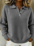 📦📦CLEARANCE SALE🔥Classic Polo Neck Button-Down Solid Color Sweater Top