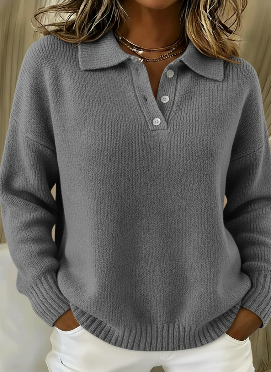 📦📦CLEARANCE SALE🔥Classic Polo Neck Button-Down Solid Color Sweater Top