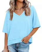 📦📦Womens Summer V Neck T Shirts Casual Short Sleeve Flowy Tops Cute Loose Fit Basic Tees Summervibes