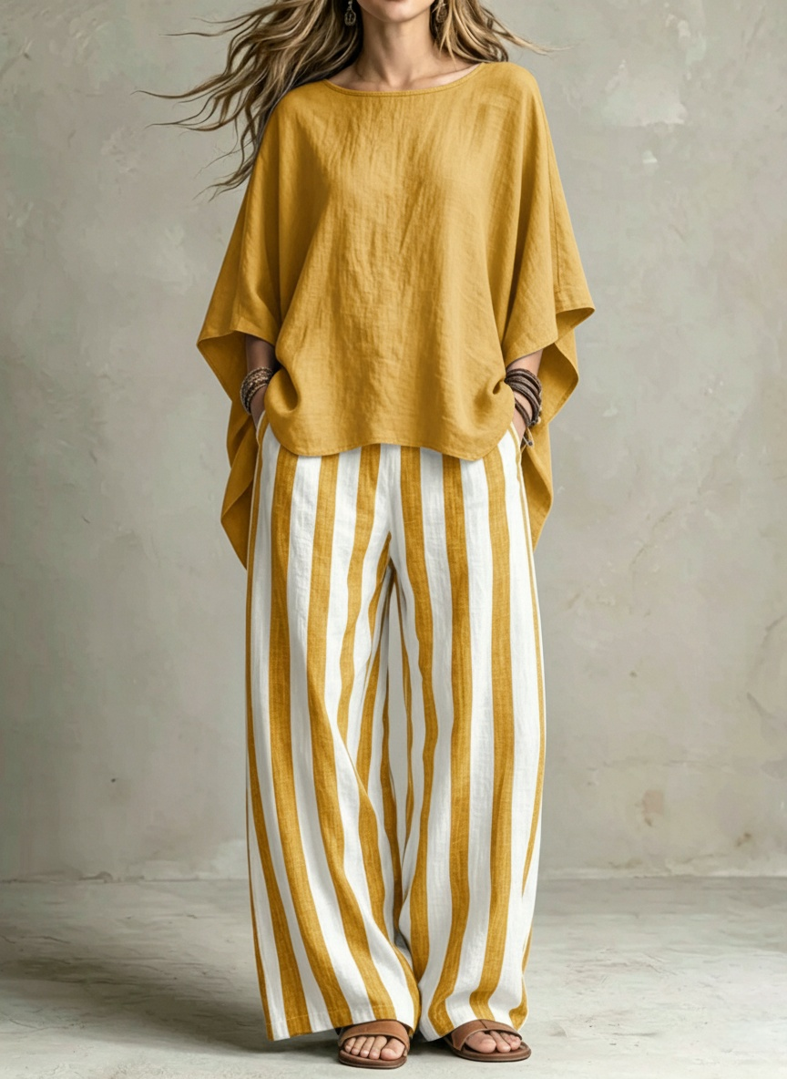 📦📦LAST DAY SAVE 49% ⏰Women Relaxed Linen Stripe Wide-Leg Set