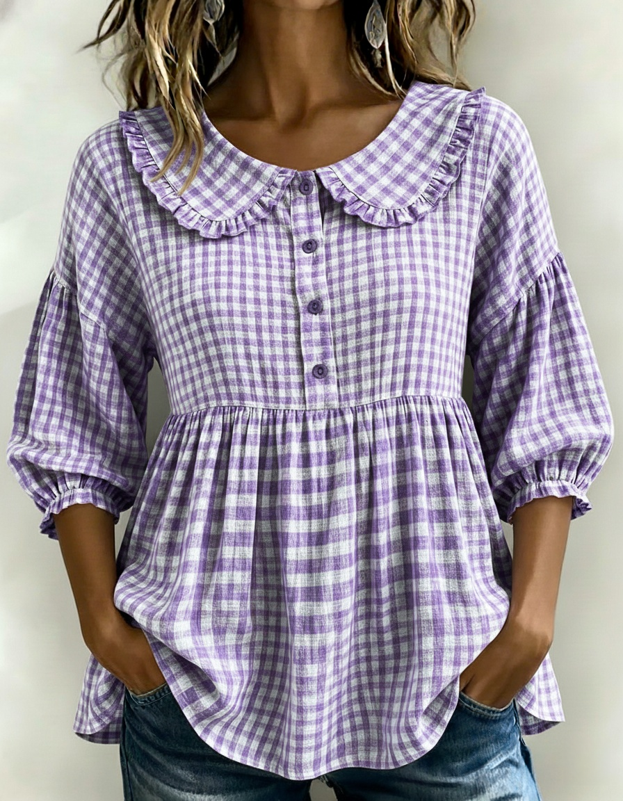 📦📦LAST DAY SAVE 49% ⏰Women's Gingham Puff Sleeve Peplum Blouse