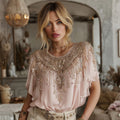 Women's Vintage Floral Embroidered Art Flowy Casual Tops