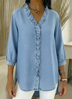 📦📦LAST DAY SAVE 49% ⏰Women's Casual Denim V-Neck Ruffled Shirt