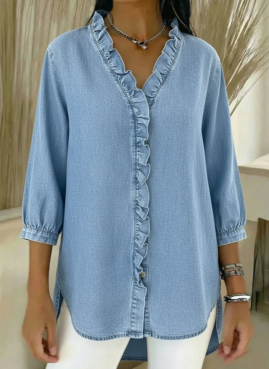 📦📦LAST DAY SAVE 49% ⏰Women's Casual Denim V-Neck Ruffled Shirt