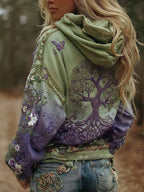 Women's Vintage Viking Tree Of Life Art Gradient Comfort Hoodie