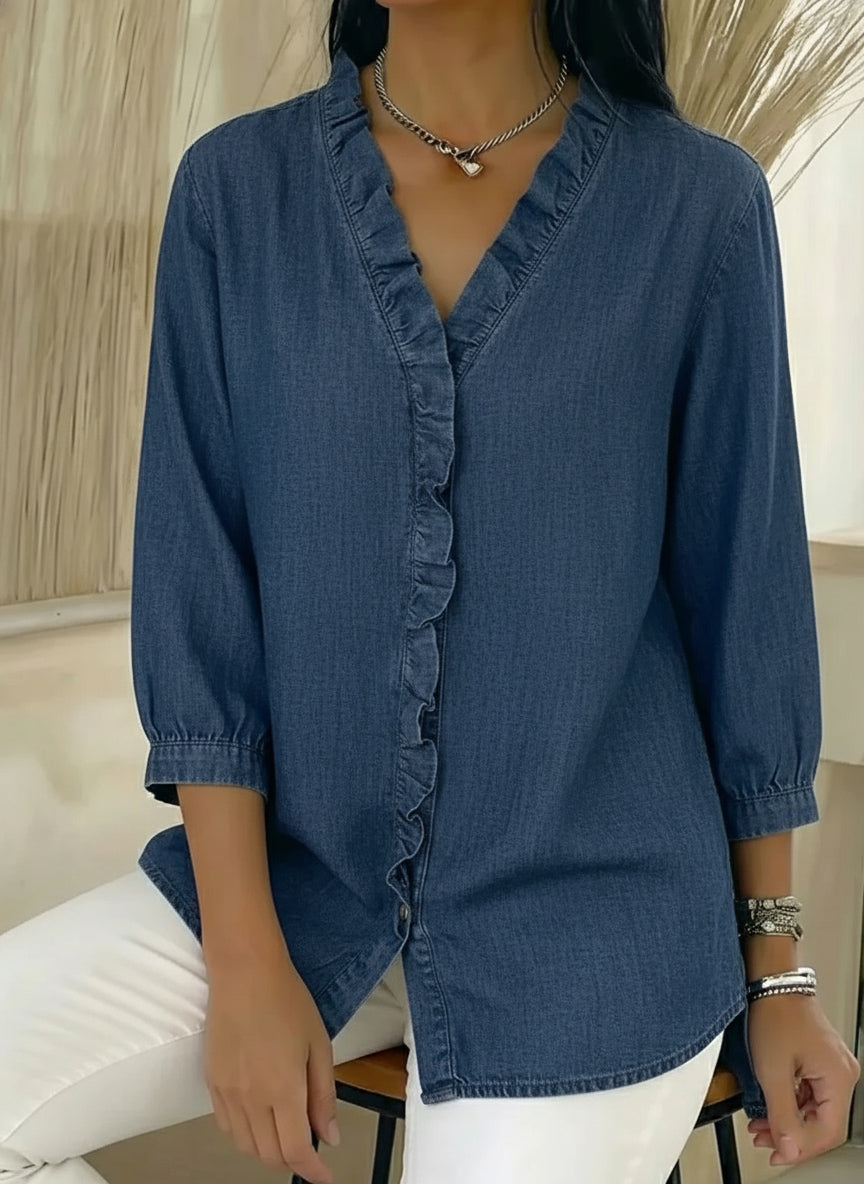 📦📦LAST DAY SAVE 49% ⏰Women's Casual Denim V-Neck Ruffled Shirt