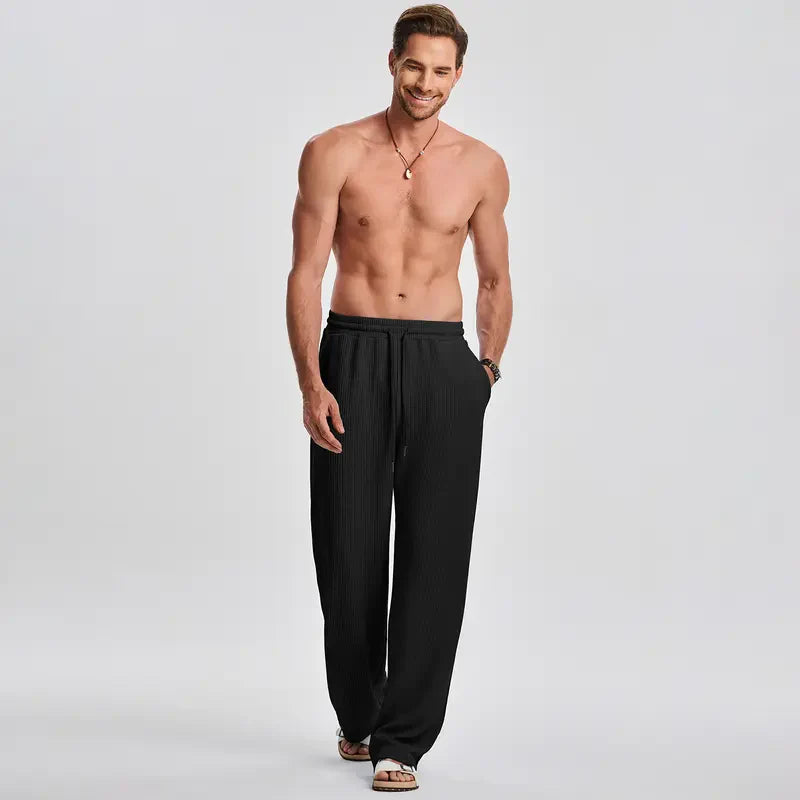 📦📦Mens 2 Piece Rib Knit Sweatsuit Tank Top Baggy Wide Leg Pants Set Vacation Beach Outfit for Men