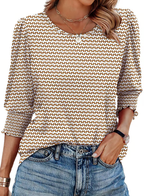 ✨⏰LAST DAY SAVE 49% ⏰ Women Dressy Casual 3/4 Length Sleeve Blouses with Smocked Cuffs