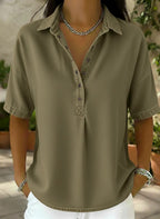 🔥Women's Relaxed Denim-Style Button Detail Top