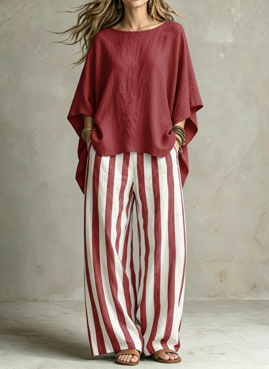 📦📦LAST DAY SAVE 49% ⏰Women Relaxed Linen Stripe Wide-Leg Set