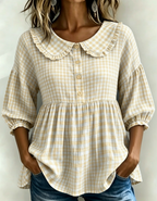 📦📦LAST DAY SAVE 49% ⏰Women's Gingham Puff Sleeve Peplum Blouse