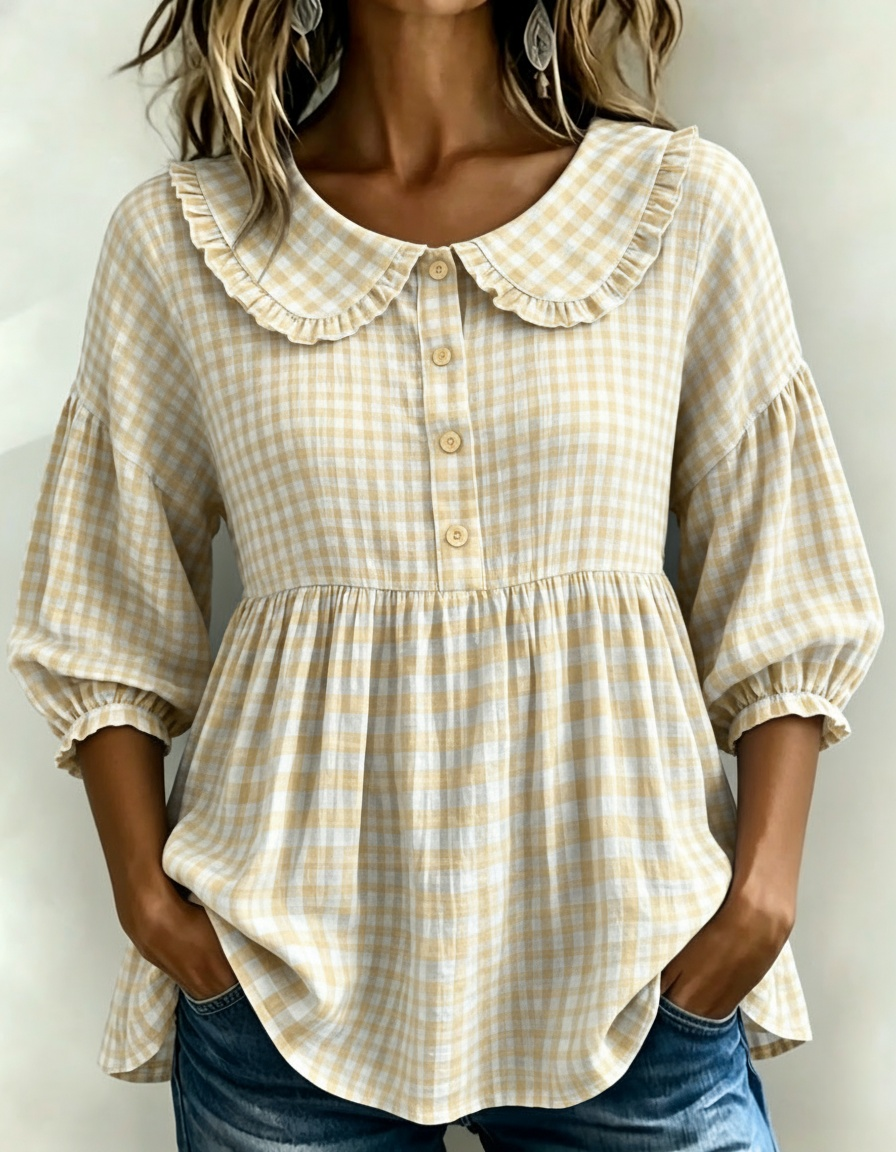 📦📦LAST DAY SAVE 49% ⏰Women's Gingham Puff Sleeve Peplum Blouse