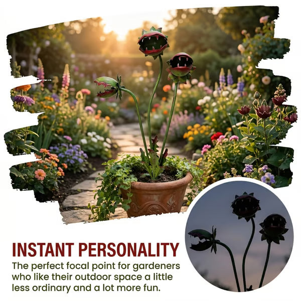 ✨✨Whimsical Metal Venus Flytrap Garden Stake – Handcrafted Outdoor Carnivorous Plant Decor – Unique Gardening Gift