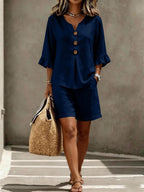 50% OFF TODAY - Button-Front V-Neck Set