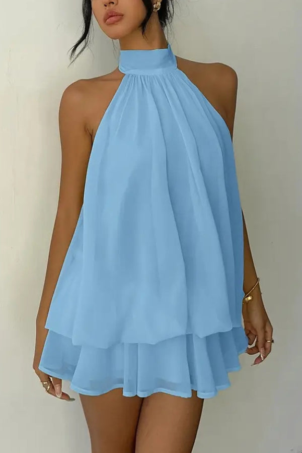 💝💝Chiffon Halter Neck Backless Mini Dress | Vacation Style