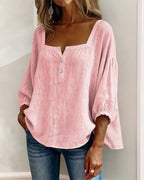 📦📦🌸Pink Square-Neck Half-Button Shirt