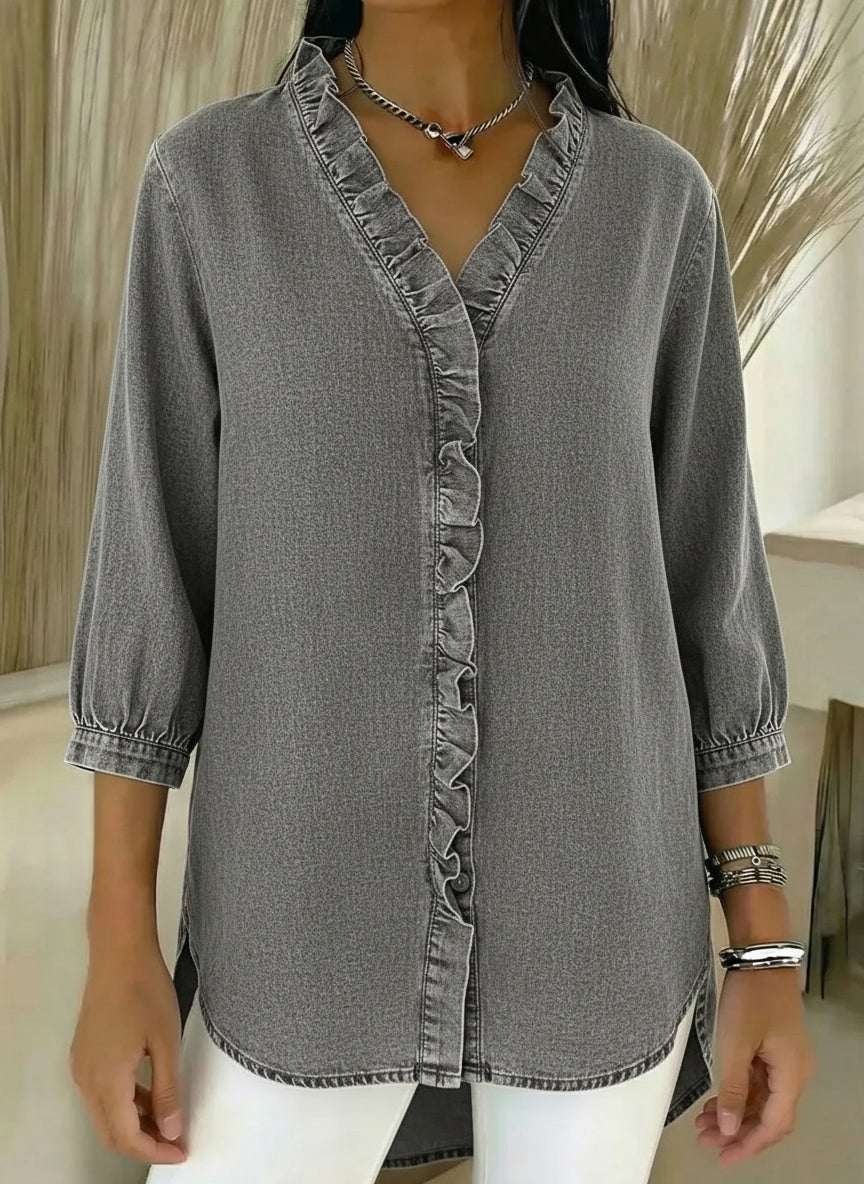 📦📦LAST DAY SAVE 49% ⏰Women's Casual Denim V-Neck Ruffled Shirt