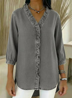 📦📦LAST DAY SAVE 49% ⏰Women's Casual Denim V-Neck Ruffled Shirt