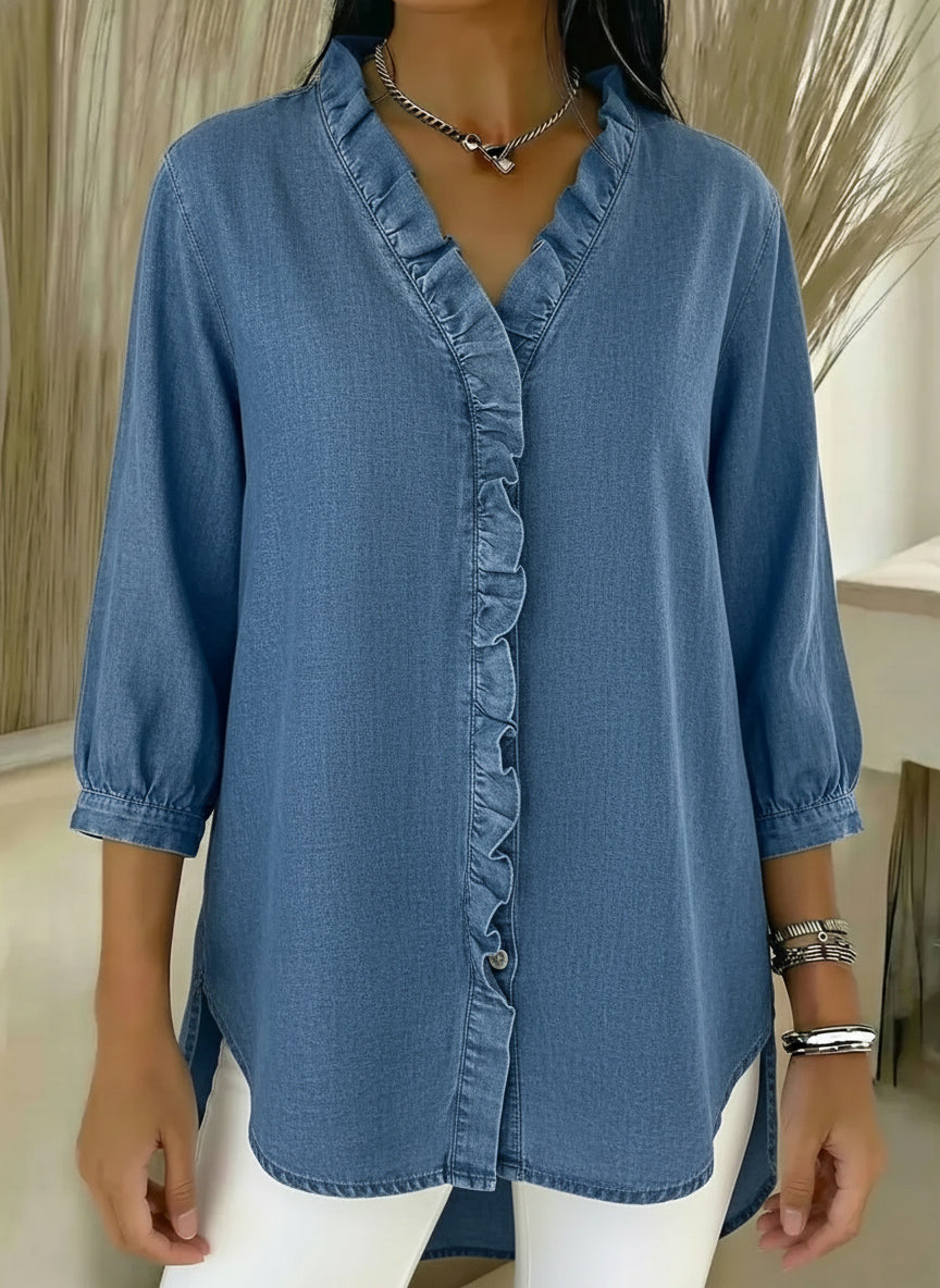 📦📦LAST DAY SAVE 49% ⏰Women's Casual Denim V-Neck Ruffled Shirt