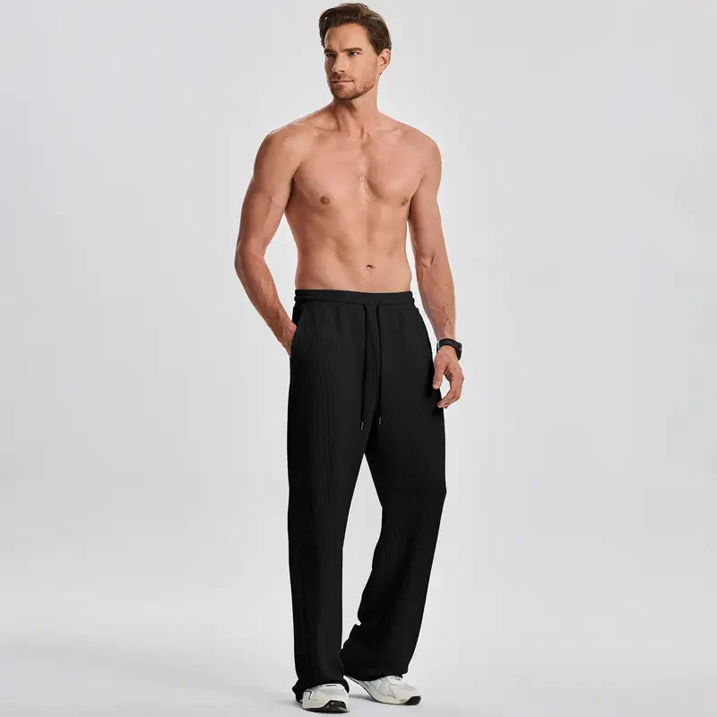 📦📦Mens 2 Piece Rib Knit Sweatsuit Tank Top Baggy Wide Leg Pants Set Vacation Beach Outfit for Men