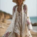Women's Spring And Summer Linen Lace Patchwork Casual Long Cardigan