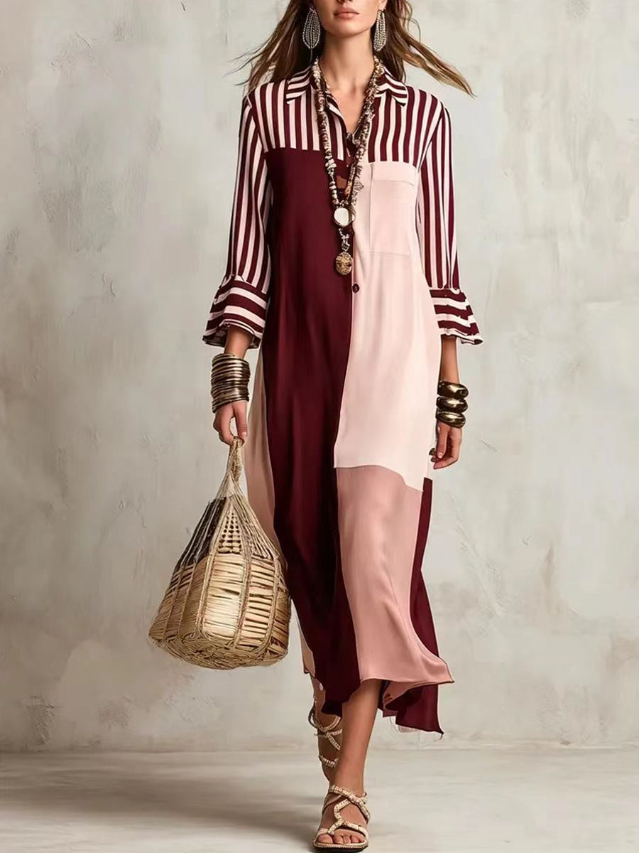 📦📦Women's Striped Spliced 3/4 Sleeves dress