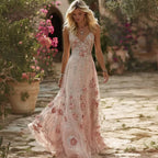 Vintage Boho Roses Embroidered Flowy Maxi Cami Dress