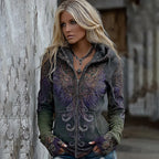 Women's Viking Mythology Phoenix Embroidery Comfortable Warm Zipper Hoodie