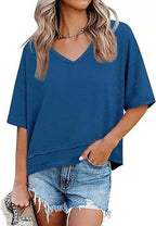 📦📦Womens Summer V Neck T Shirts Casual Short Sleeve Flowy Tops Cute Loose Fit Basic Tees Summervibes