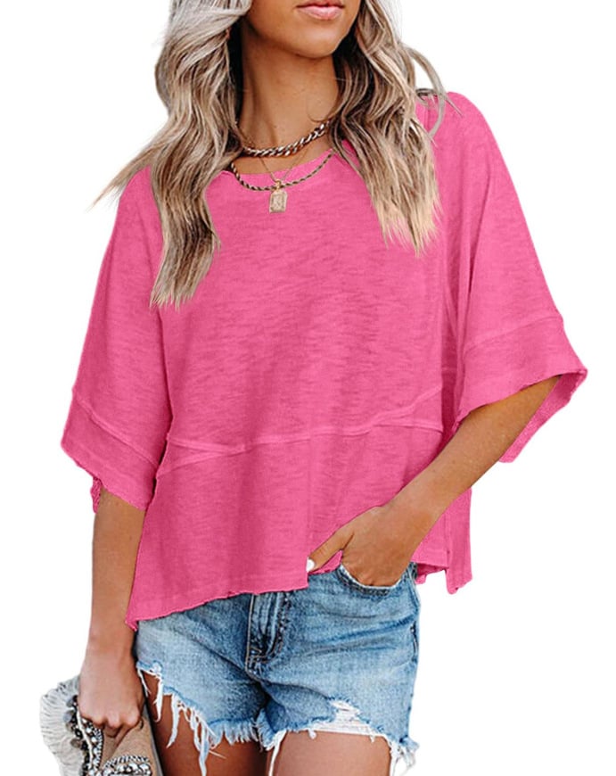 📦📦Panel Solid Color Flared Sleeve T-Shirt