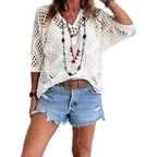 ✨✨Women's Bohemian-Inspired Beige Crochet Top with V-Neck