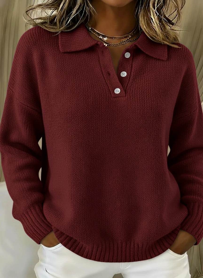 📦📦CLEARANCE SALE🔥Classic Polo Neck Button-Down Solid Color Sweater Top