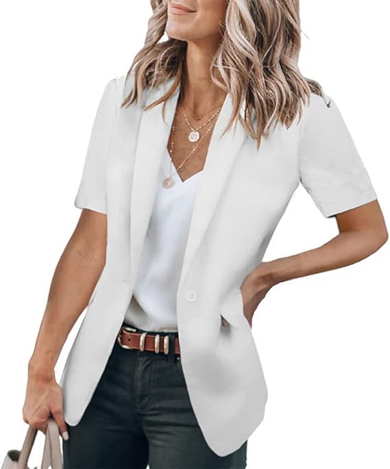 📦📦Women's Short Sleeve Casual Blazer Lapel Open Front Work Office Jacket