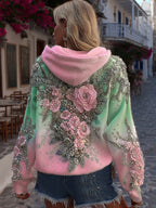 Women's Classic Rose Embroidery Art Comfy Hoodie