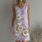 Women's Vintage Rose Art V-neck Sleeveless Mini Dress