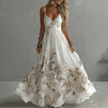 Women's Vintage Rose Embroidery Art V-neck Suspender Maxi Dress
