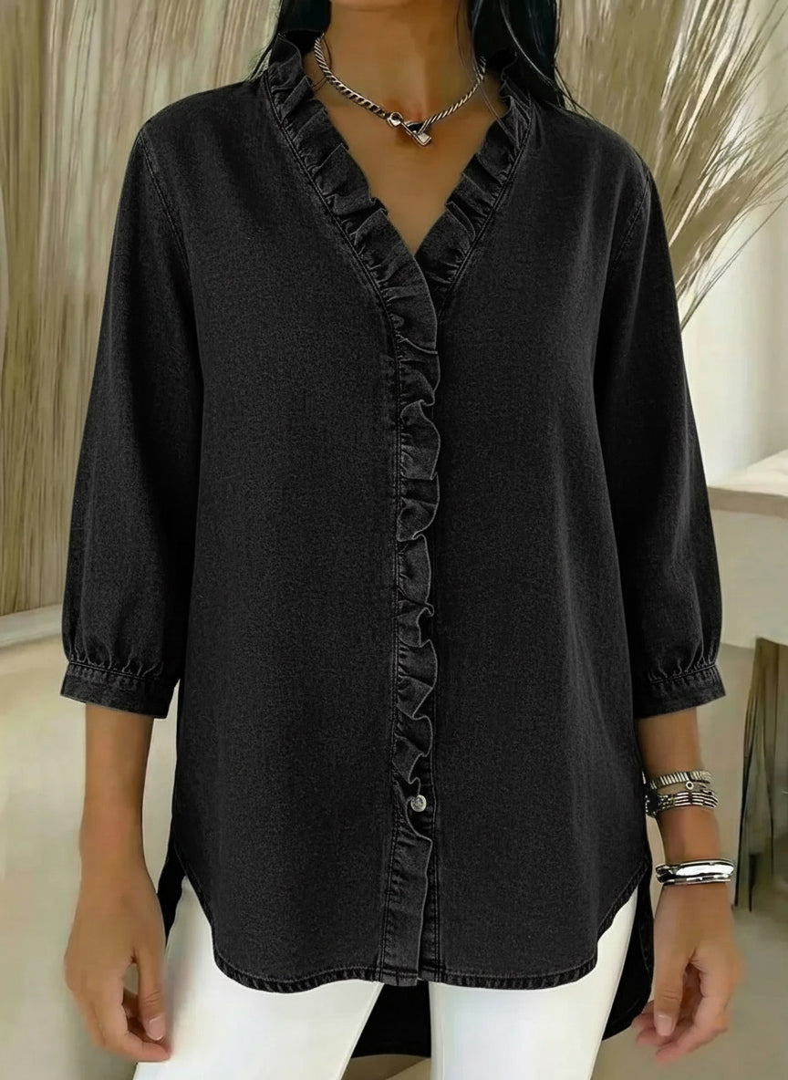 📦📦LAST DAY SAVE 49% ⏰Women's Casual Denim V-Neck Ruffled Shirt