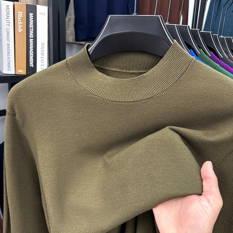 2025 Autumn and Winter Men's Stand Collar Cashmere Casual T-shirt