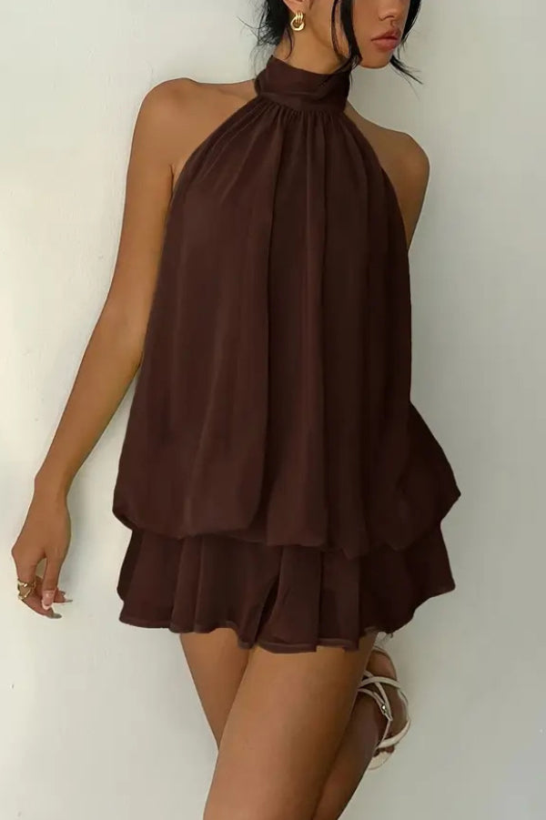 💝💝Chiffon Halter Neck Backless Mini Dress | Vacation Style