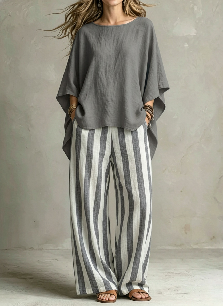 📦📦LAST DAY SAVE 49% ⏰Women Relaxed Linen Stripe Wide-Leg Set