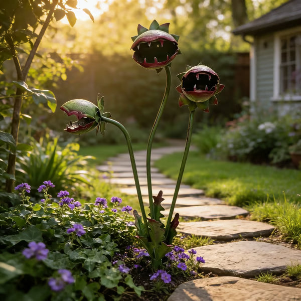 ✨✨Whimsical Metal Venus Flytrap Garden Stake – Handcrafted Outdoor Carnivorous Plant Decor – Unique Gardening Gift