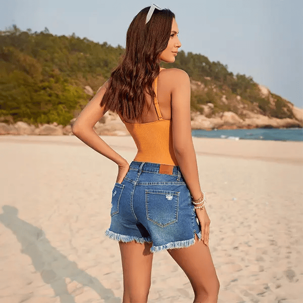 📦📦Women's Casual Mid Rise Denim Shorts Stretch Ripped Raw Hem Jean Shorts – Stylish & Comfortable Women's Fashion