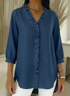 📦📦LAST DAY SAVE 49% ⏰Women's Casual Denim V-Neck Ruffled Shirt
