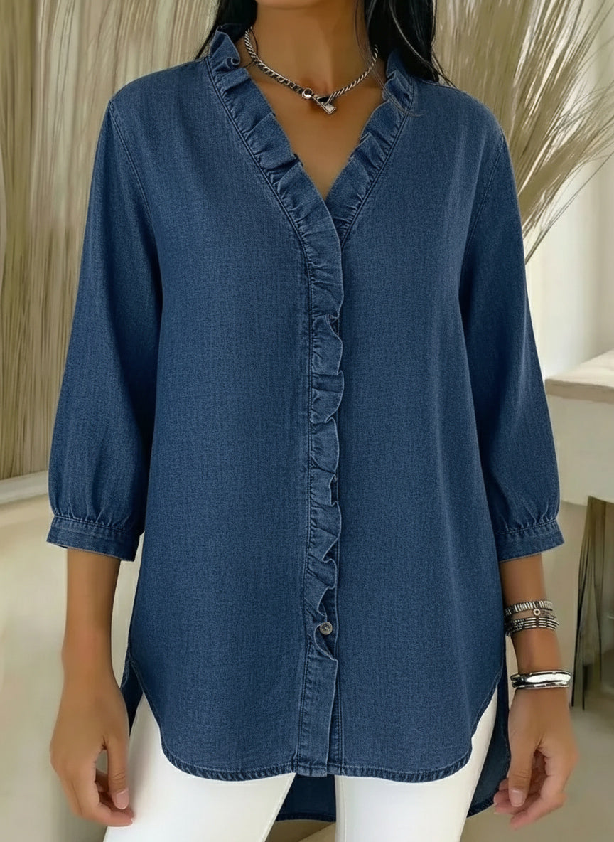 📦📦LAST DAY SAVE 49% ⏰Women's Casual Denim V-Neck Ruffled Shirt